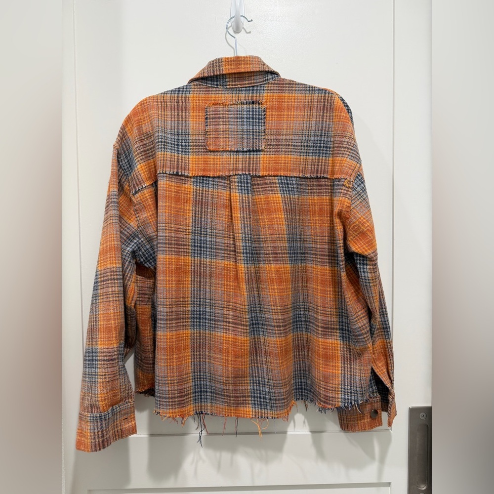 POL Plaid Patchwork Quarter Zip Pullover Orange B… - image 2